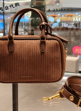 CHARLES&KEITH25秋新品CK2-30151589-1绒面波士顿包保龄球包女包