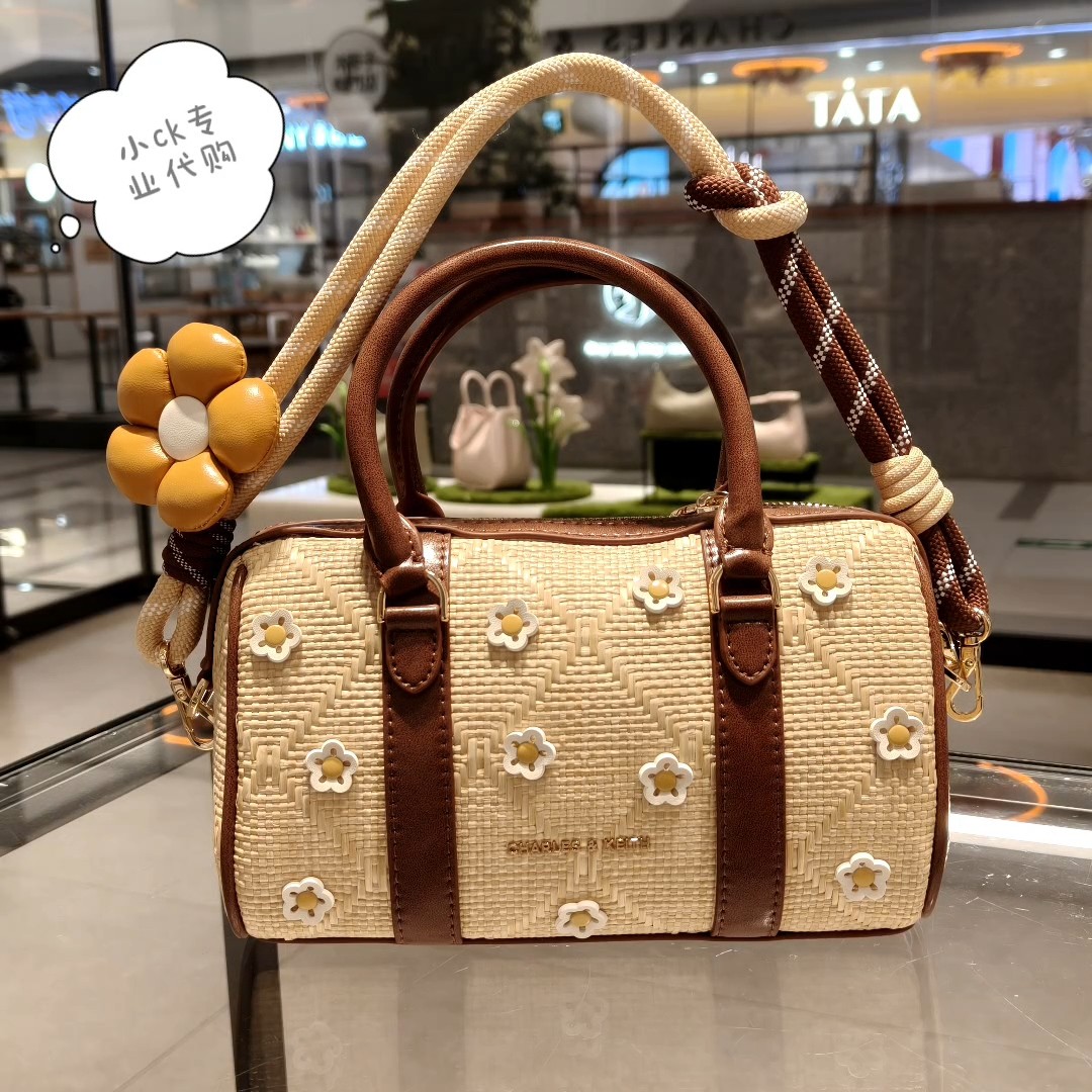 CHARLES&KEITH 26夏CK2-30151559-1太阳花拉菲草编织斜挎手提女包