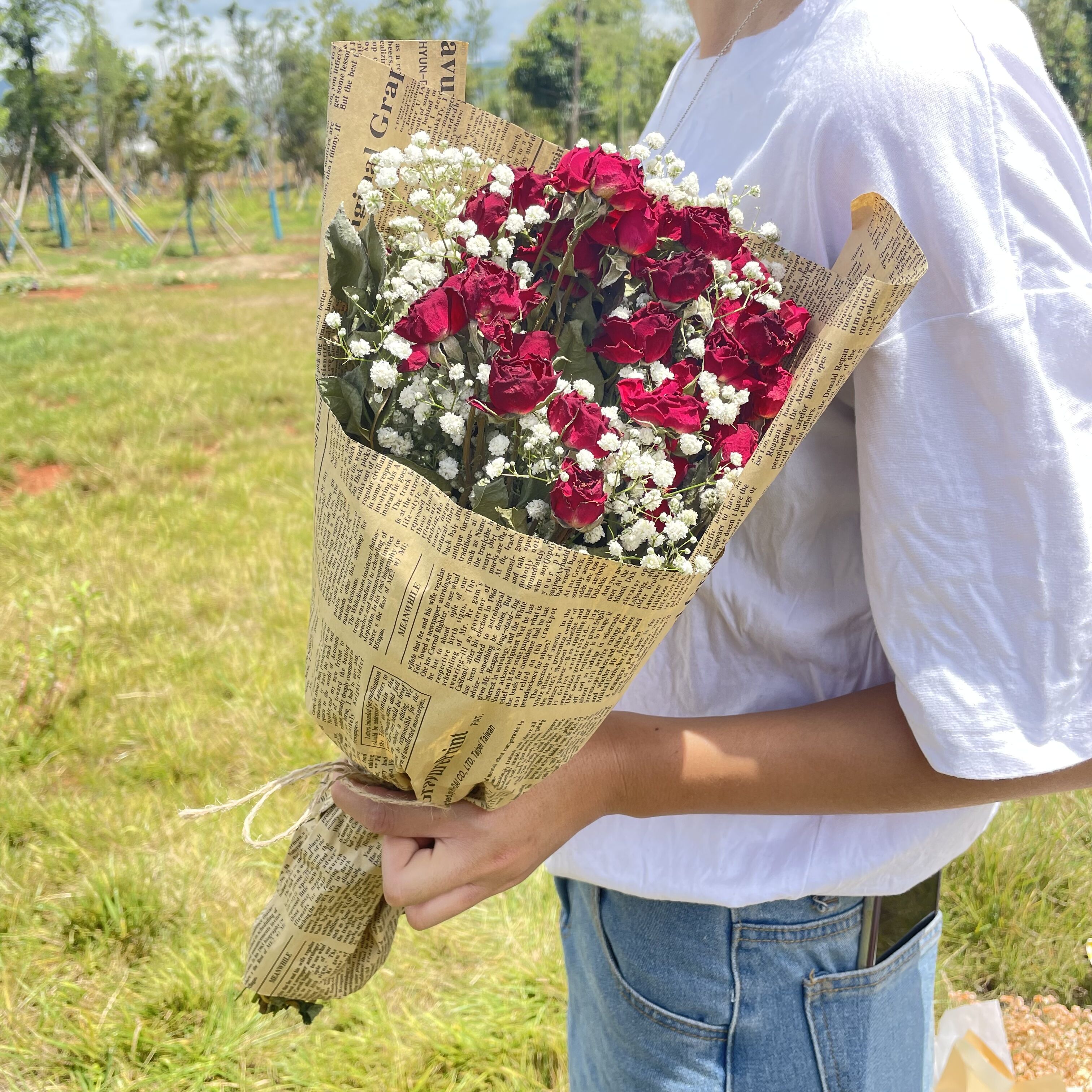 混搭满天星玫瑰干花家居装饰花束
