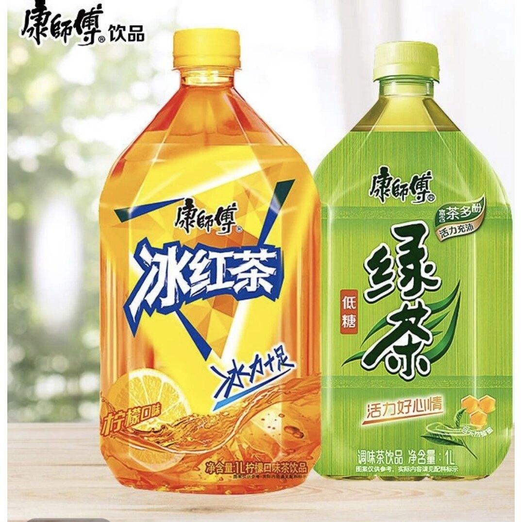 康师傅一升饮料红茶2瓶+绿茶2瓶1000毫升柠檬口味解渴爽口大瓶1L图片