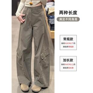 美式覆古军绿色弯刀工装裤女秋2025新款多口袋高腰垂感阔腿休闲裤