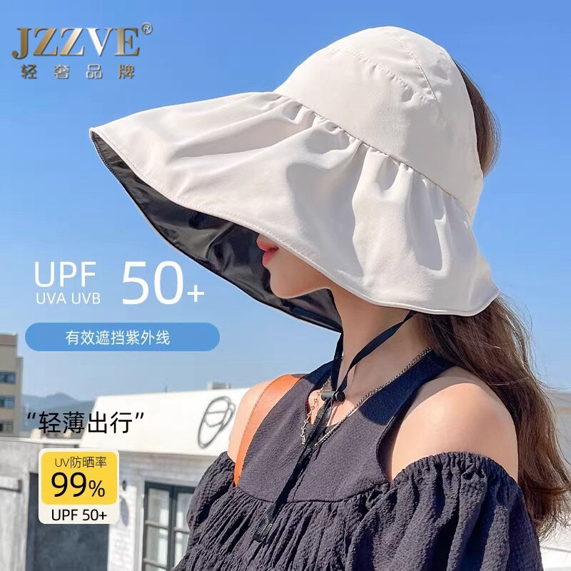 2026新款黑胶UV大帽簷防晒帽女出游遮阳UPF50+抗UV空顶遮阳帽