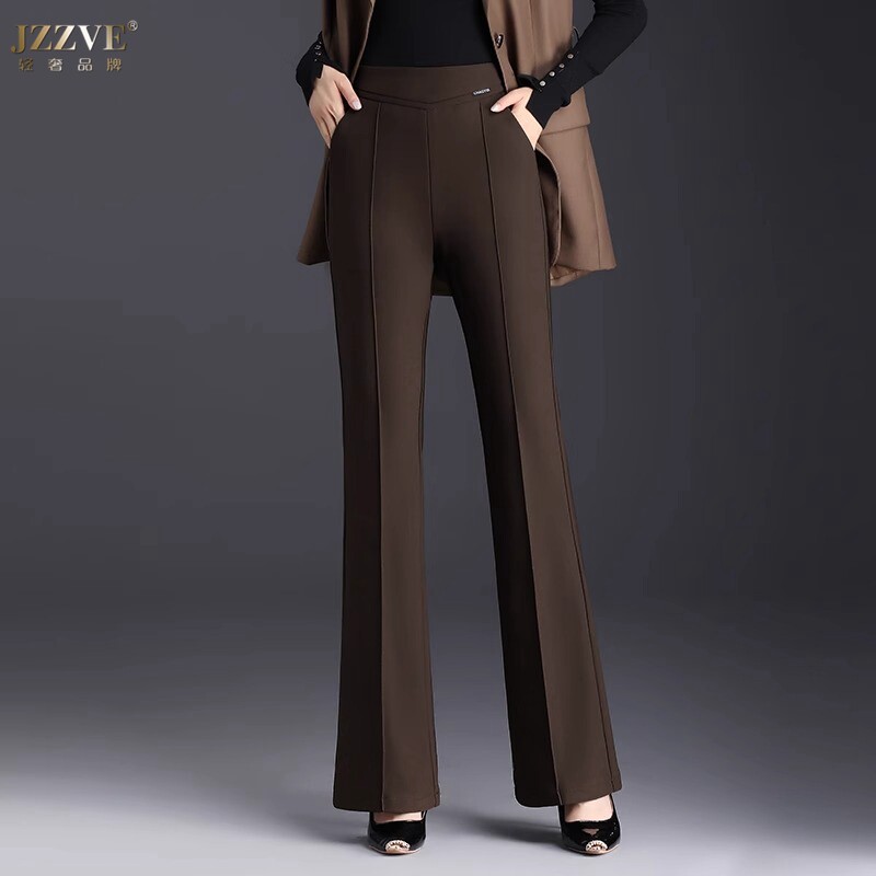 时尚直筒微喇西装裤女高腰春秋季中年妈妈喇叭长裤小个子九分裤女