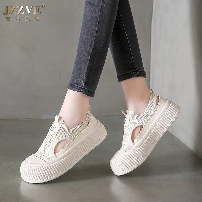 厚底凉鞋女夏季镂空2025新款透气小众休闲一脚蹬松糕运动板鞋女潮