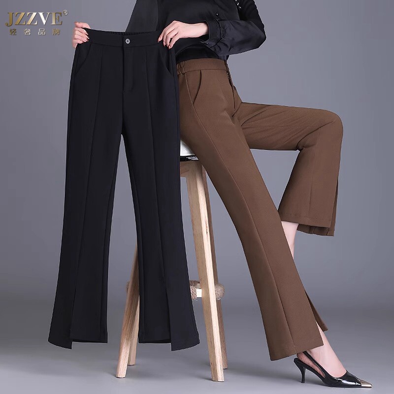 时尚开叉微喇裤女高腰直筒裤春秋新款修身显瘦小个子喇叭西装裤女