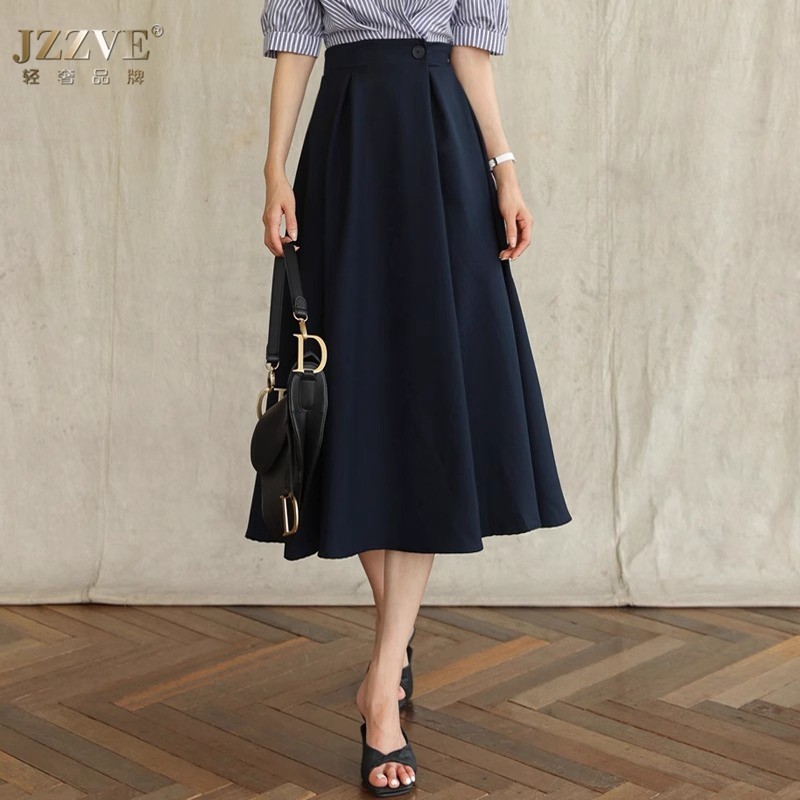 高腰伞裙垂坠感a字摆裙女半身裙春季新款法式遮胯西装显瘦中长裙