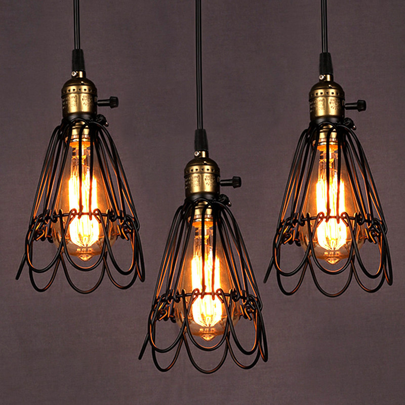 复古服装店创意单头爱迪生吊灯 loft工业风酒吧台餐厅小铁笼灯具