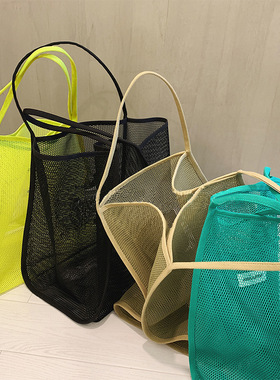 2025新款ins风透明网纱单肩挎包时尚轻便百搭购物袋沙滩包