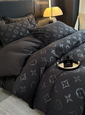 2025新款黑色四件套水洗棉磨毛床单被套床笠款男士高级感床上用品