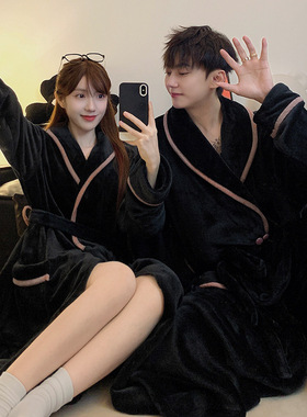 珊瑚绒情侣睡衣加厚保暖长款性感男大码家居服高级感酒店浴袍