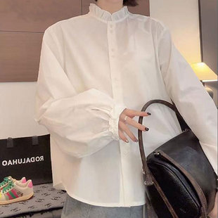 白色花边领加绒衬衫女2025新款冬季简约时尚小众衬衣气质女士上衣