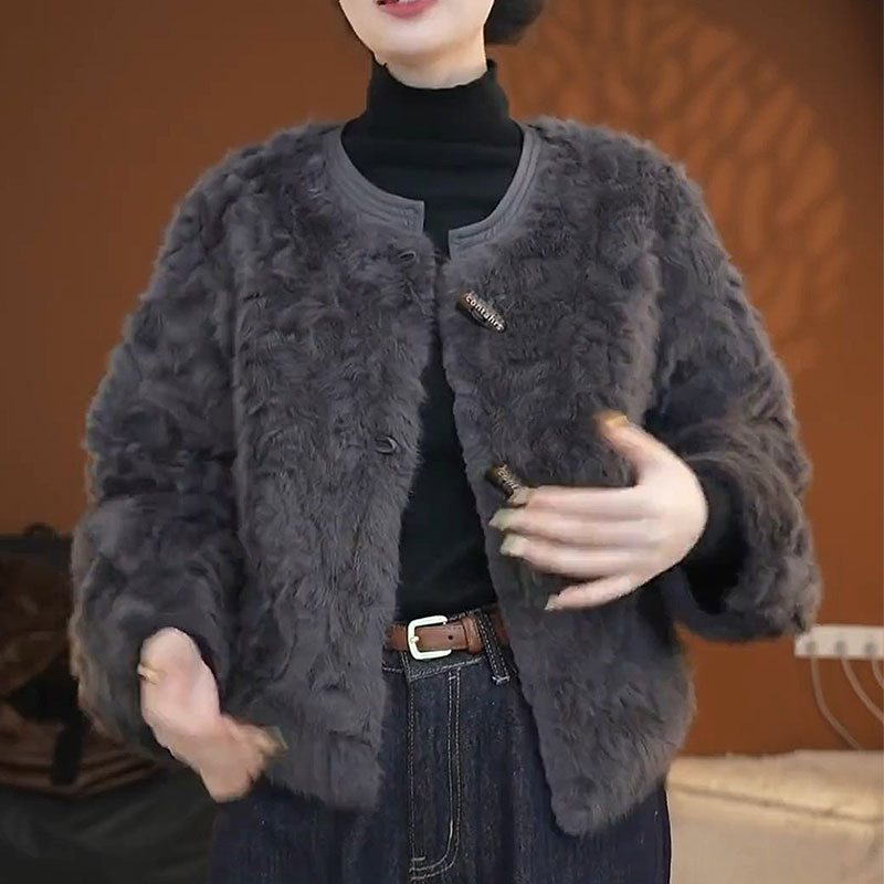 秋季女士短款仿皮草外套女春秋2025新款皮毛一体羊羔毛小香风上衣