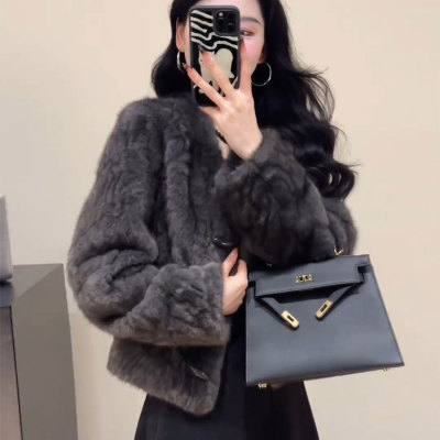 时尚环保皮草短外套女皮毛一体气质百搭高级感小个子显瘦长袖上衣
