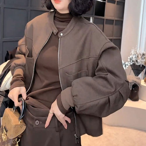夹棉短款外套女2026秋冬新款韩版时尚捏褶设计感洋气百搭显瘦上衣