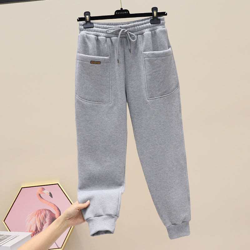 女士加绒运动裤子宽松束脚秋冬2021年新款加厚哈伦萝卜裤休闲卫裤