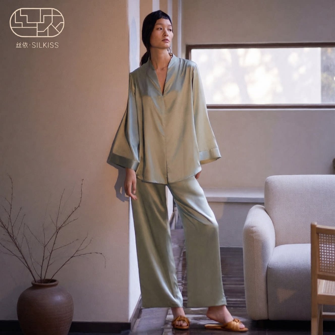 七夕礼物 丝侬新中式真丝睡衣女高端高级丝绸桑蚕丝家居服女款