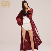 斯年 丝侬真丝丝绒睡衣女士睡袍长款 红色婚礼结婚晨袍新娘家居服