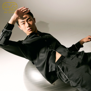 领运动家居服男 弹力丝绸桑蚕丝衬衫 黄子韬同款 丝侬真丝睡衣男士