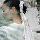 丝侬真丝发圈大肠头绳 高级长飘带桑蚕丝方巾发饰 丸子头不伤发