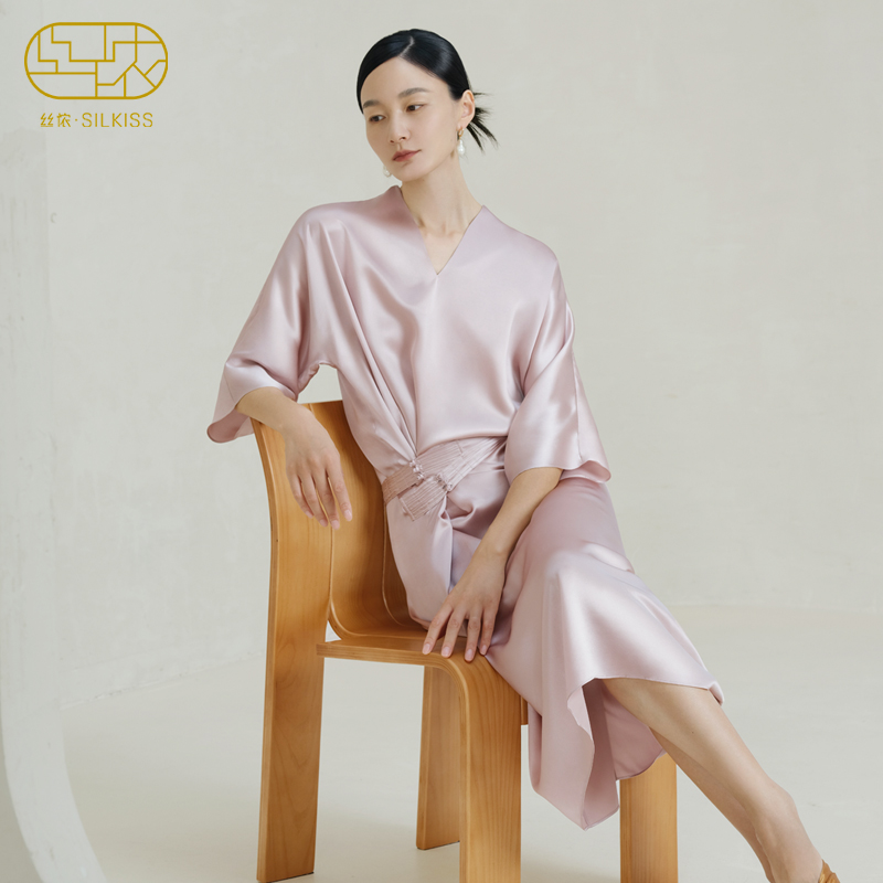 丝侬中式盘扣优雅收腰桑蚕丝睡裙