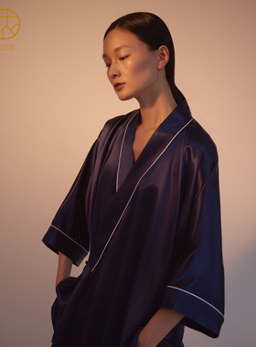 丝侬中国风真丝睡衣女款套装对襟系带丝绸桑蚕丝家居服月子服宽松