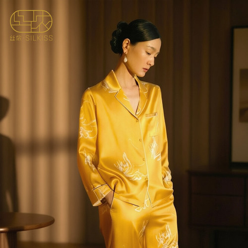 丝侬中式线条真丝睡衣女士套装