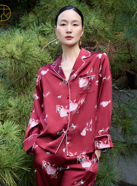 玄桃骏』丝侬22姆米红色真丝睡衣女款本命年桑蚕丝家居服情侣马年