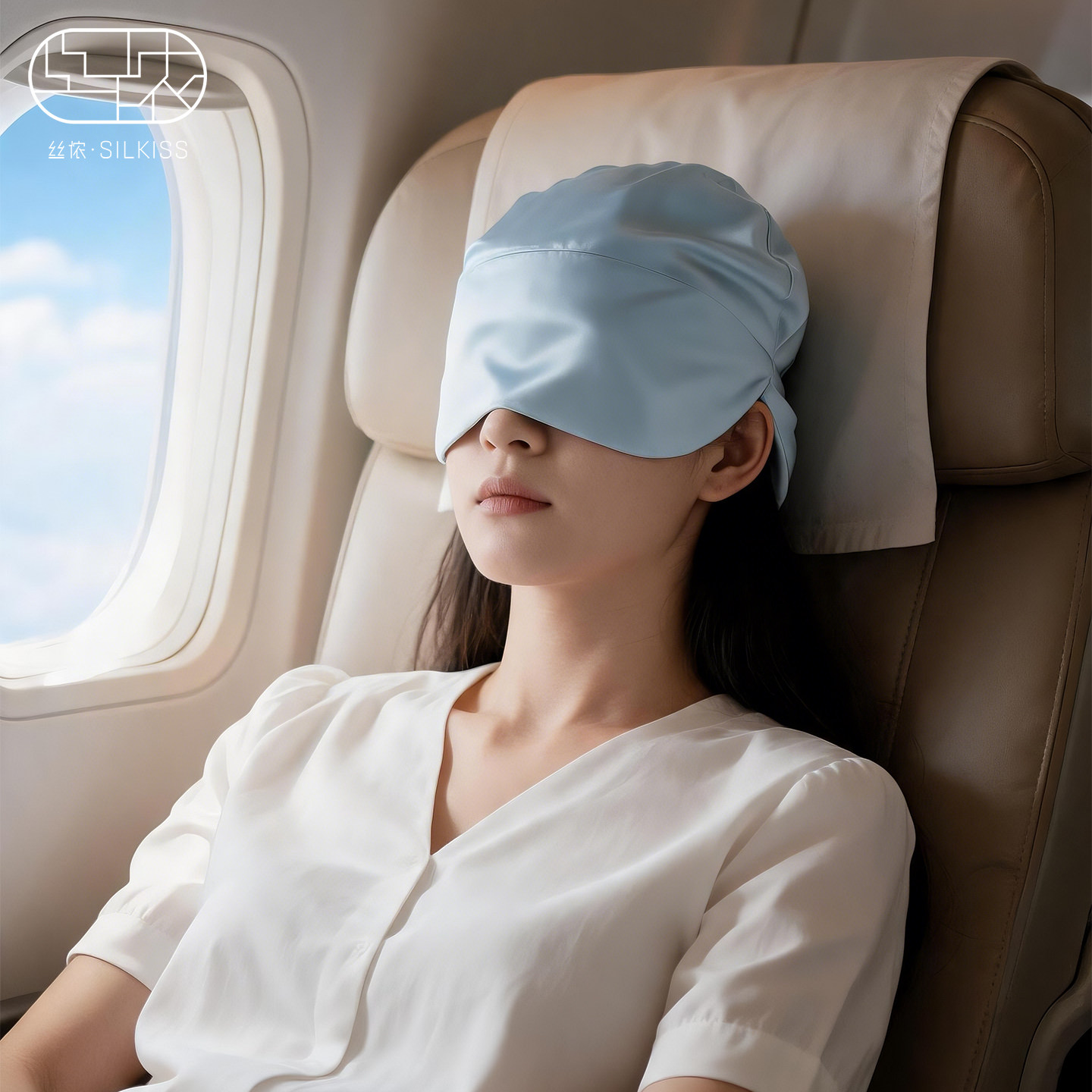 丝侬双层桑蚕丝真丝睡帽丝绸睡觉发帽眼罩一体旅行睡眠长发防乱发