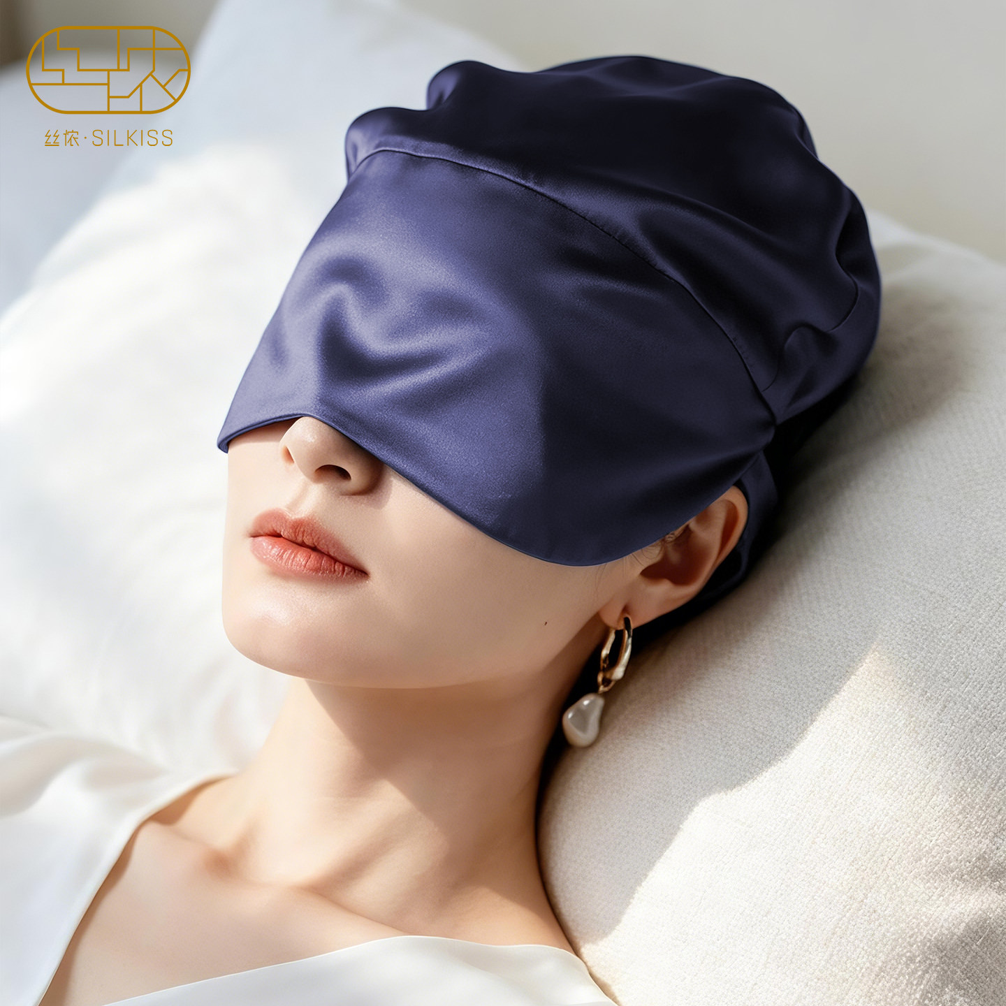 丝侬双层桑蚕丝真丝睡帽丝绸睡觉发帽眼罩一体旅行睡眠长发防乱发