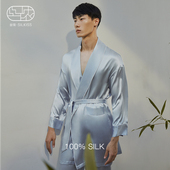 丝侬真丝睡衣男士 袍子套装 高端系带丝绸桑蚕丝睡袍家居服两件套