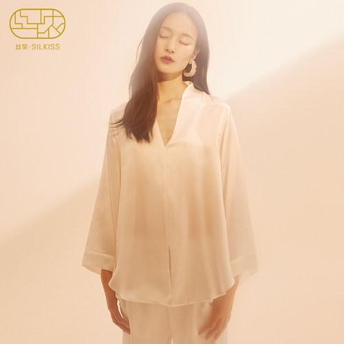 丝侬中式真丝睡衣V领家居服上衣