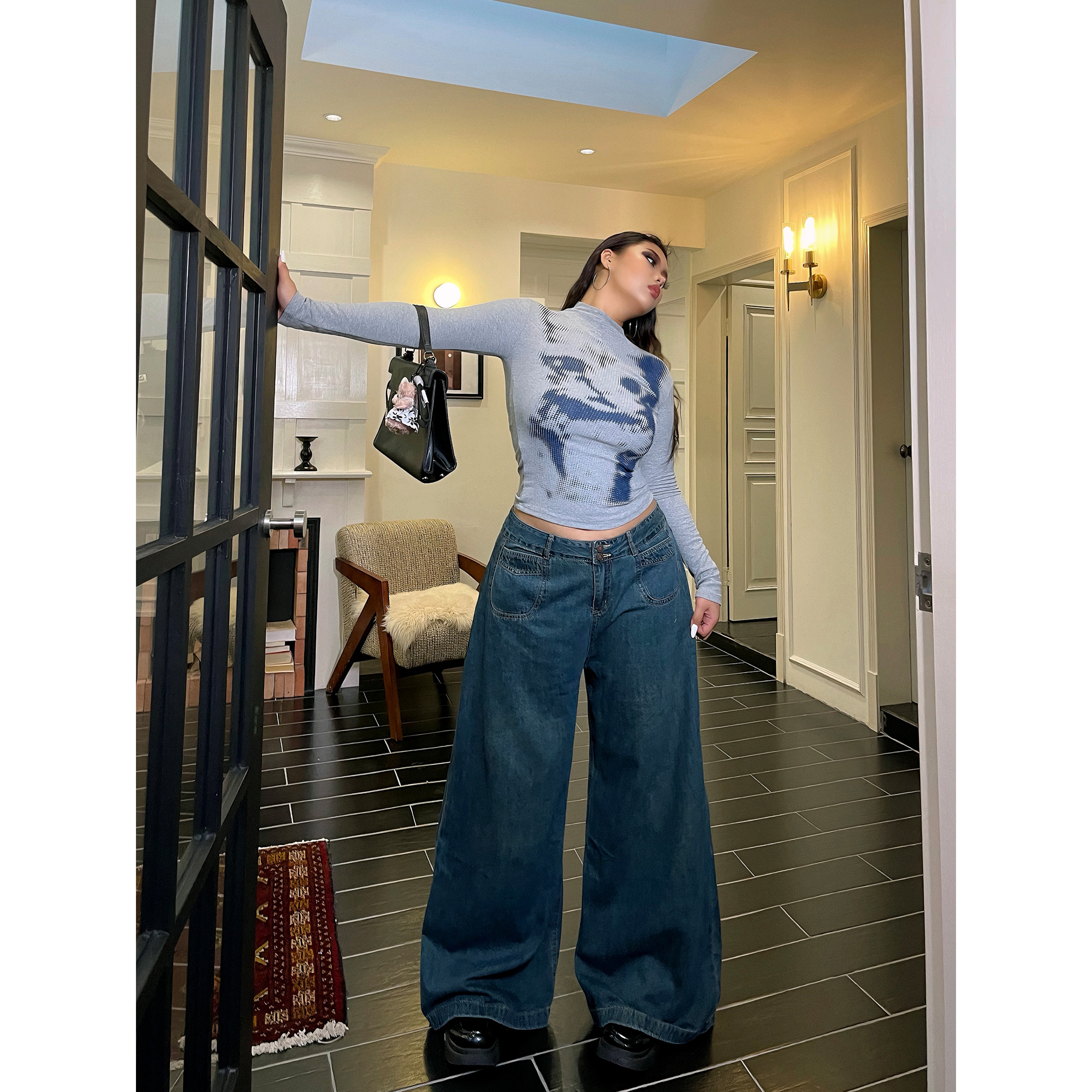 宽松显瘦直筒适中秋季阔腿长裤