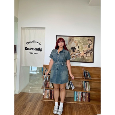 韩版港风复古显瘦牛仔连衣裙