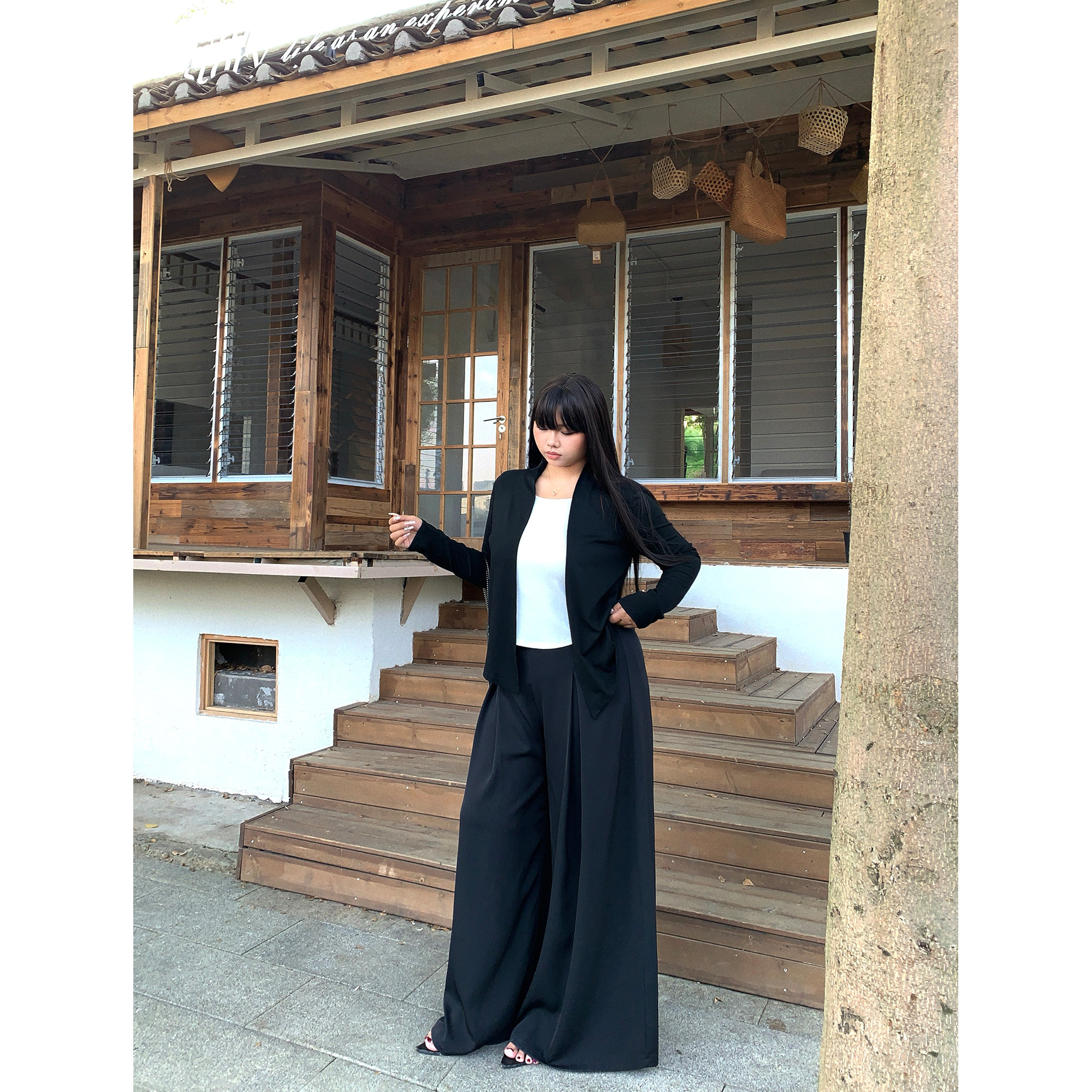 楠哥微胖时尚休闲运动西装阔腿裤女薄款大码高腰宽松胖mm百搭西裤