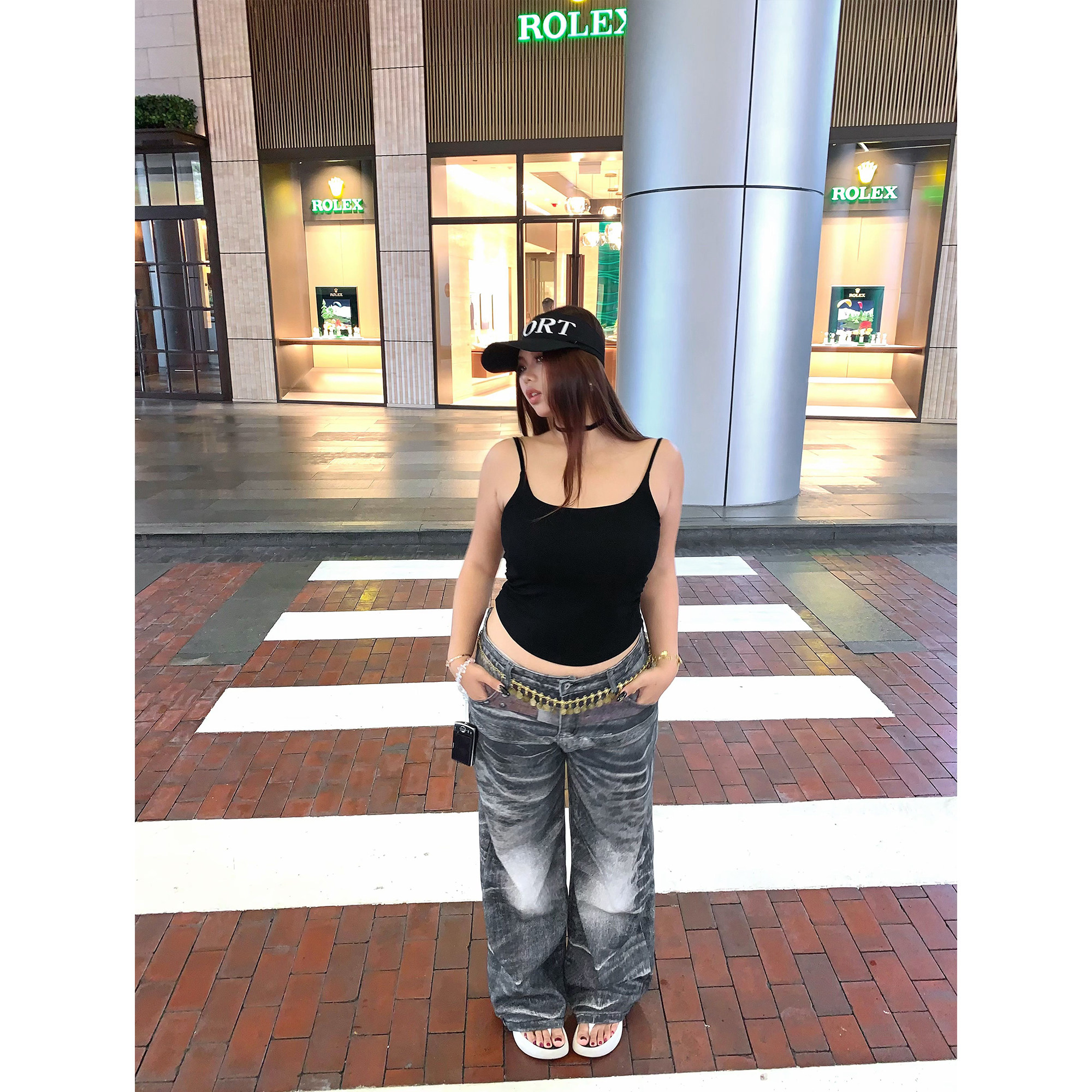 楠哥微胖mm美式复古重工设计感直筒牛仔裤女春夏大码宽松百搭长裤