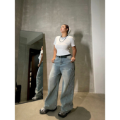 楠哥微胖辣妹复古美式 夏 胖mm高腰宽松阔腿拖地裤 直筒牛仔裤 女大码