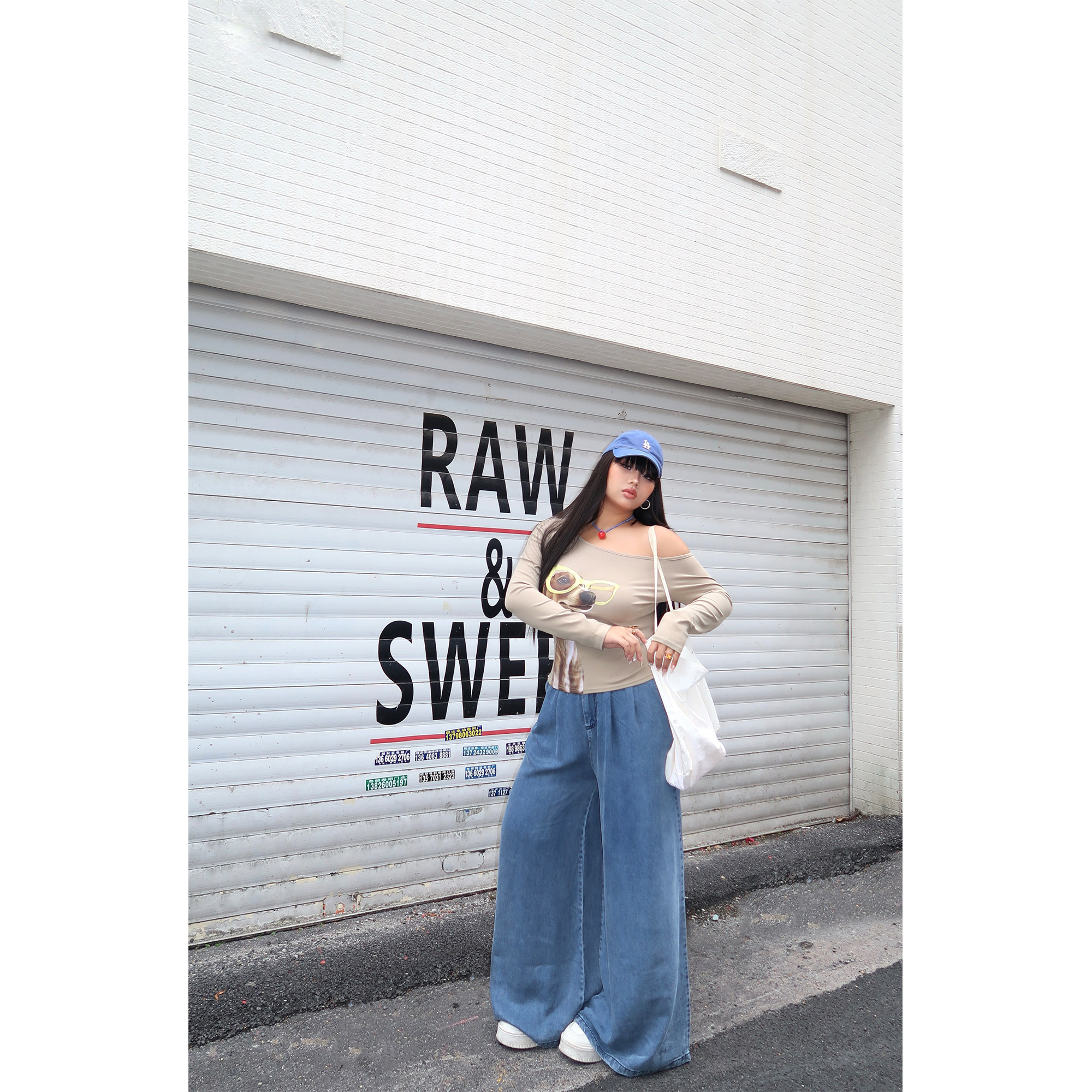 楠哥微胖复古高腰休闲阔腿牛仔裤女夏大码宽松显瘦胖mm直筒长裤子