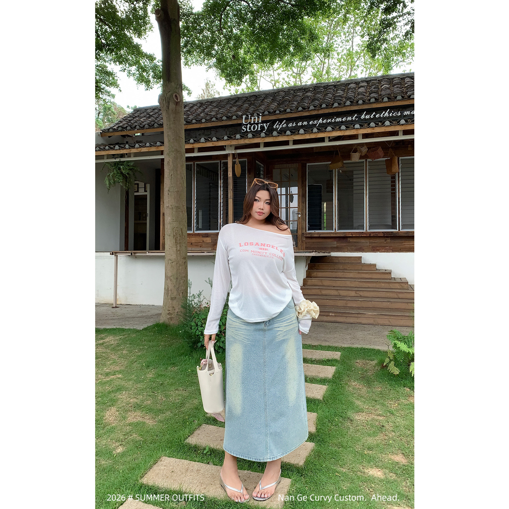 楠哥微胖大码胖mm重工烫钻牛仔半身裙女夏高腰显瘦遮胯开叉A子裙