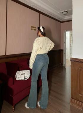 楠哥微胖美式复古微喇牛仔裤女大码高腰加厚加绒秋冬新款胖mm裤子