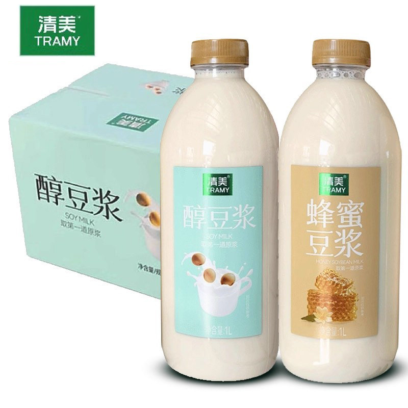 上海清美蜂蜜豆浆醇豆浆常温即饮1升瓶装非转基因清美豆浆饮料