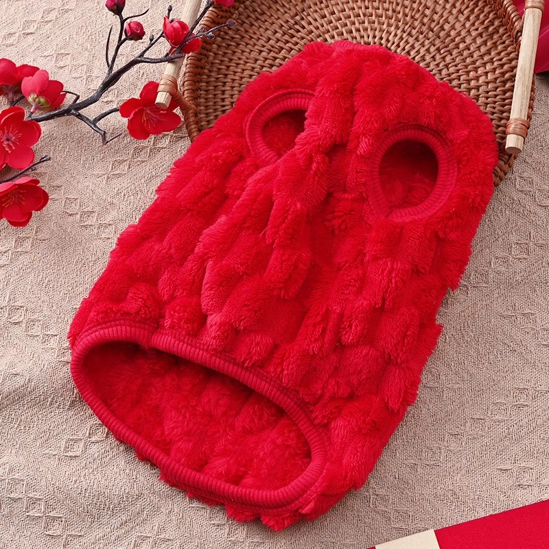 狗衣服喜庆过年装带牵引扣加绒保暖背心泰迪比熊幼犬新年服装批发