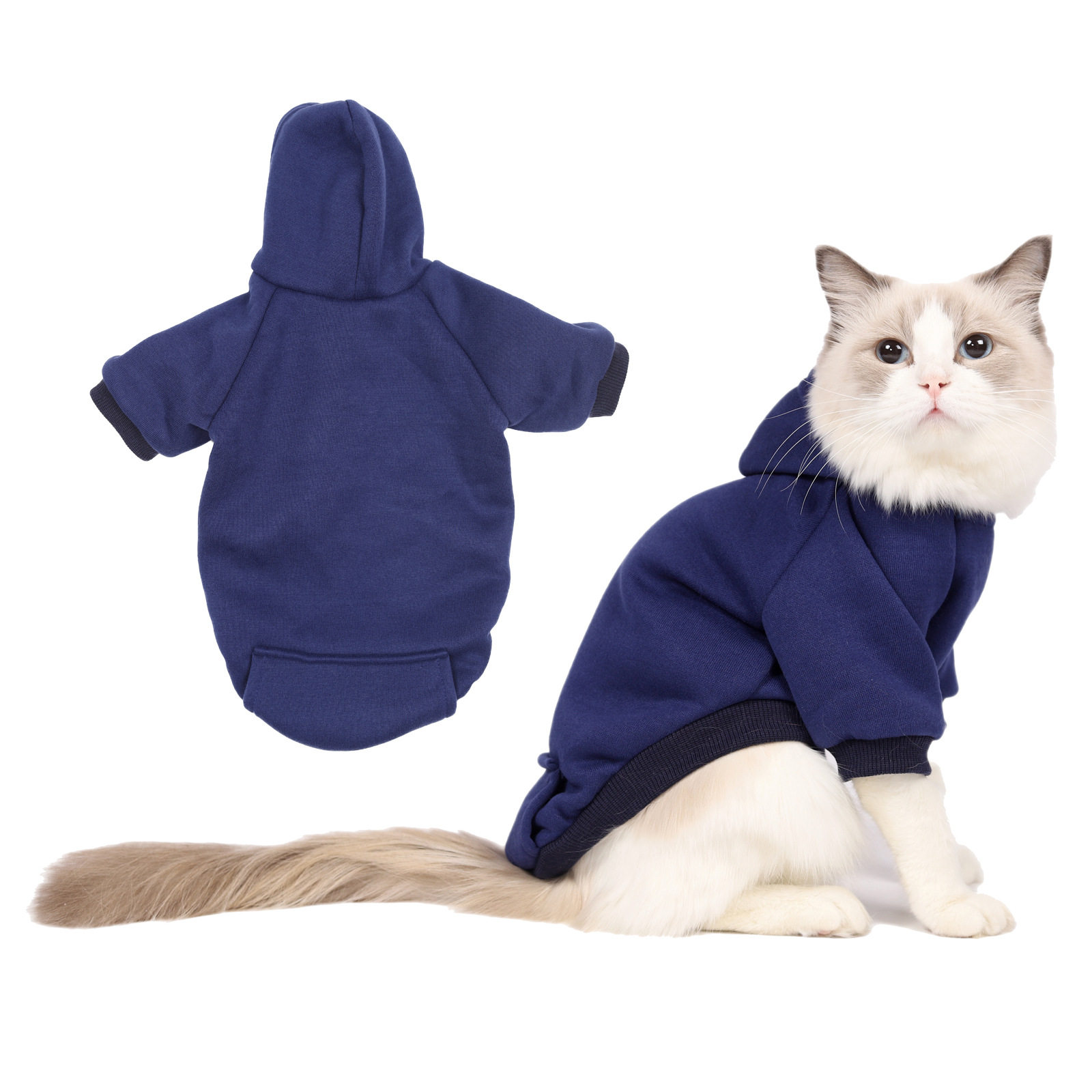 亚马逊新款秋冬宠物狗衣服带帽卫衣抓绒纯色简约两脚衣服猫咪服饰