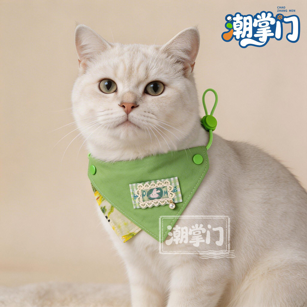 宠物围兜可调节拉绳猫咪口水巾油画印花款小型犬约克夏三角巾批发