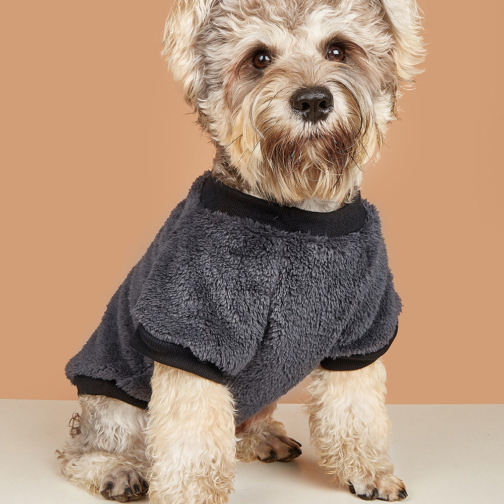 宠物服装卫衣加厚毛绒套头两脚衣小型犬猫咪衣服深灰色狗狗衣服