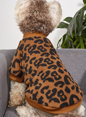秋冬新款宠物衣服舒适豹纹简约套头两脚卫衣猫猫衣服保暖狗狗衣服