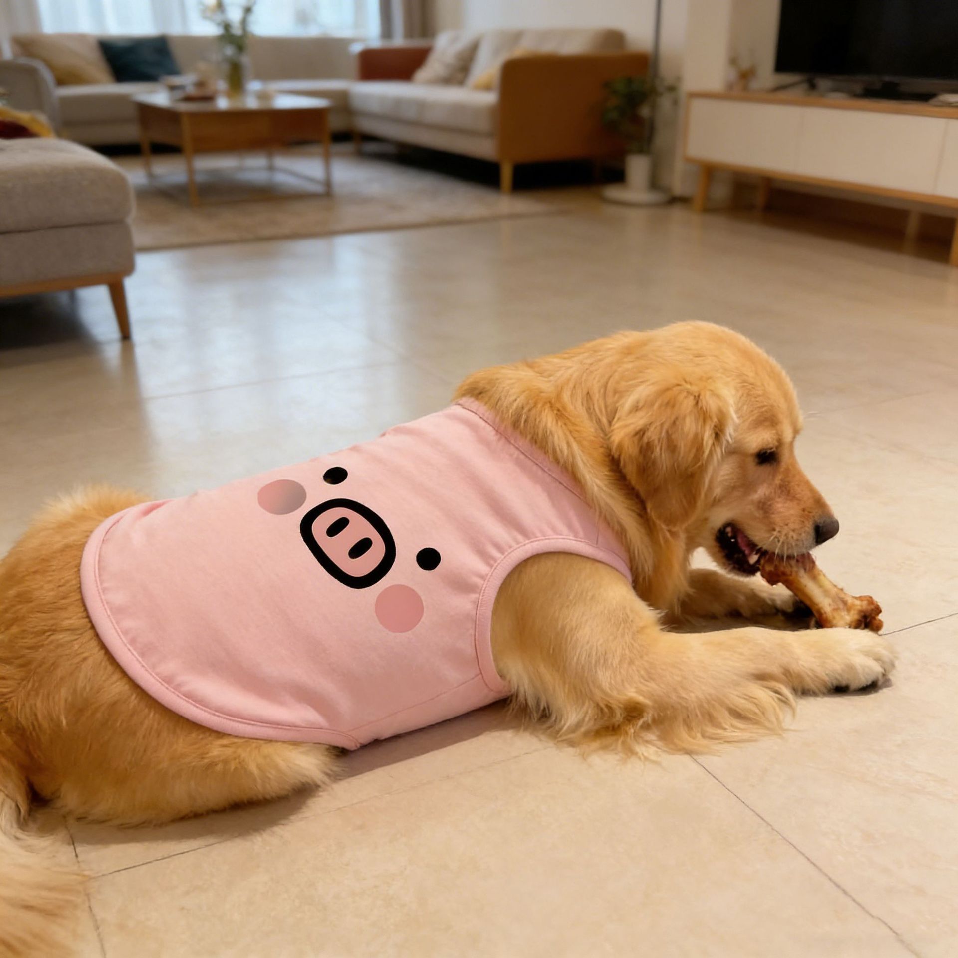 宠物狗狗衣服春秋款超萌粉色小猪印花亲肤背心大型犬金毛拉布拉多