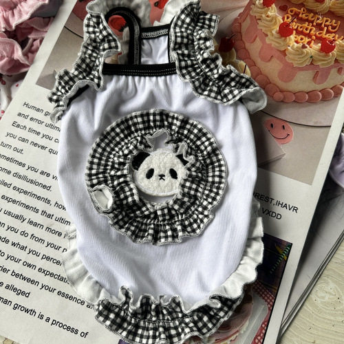 黑白系绣花贴花边宠物衣服 泰迪博美狗狗猫咪比熊吊带春夏秋冬