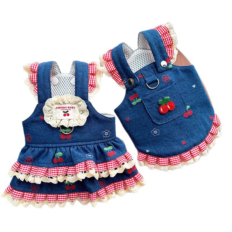 狗狗裙子春夏宠物衣服牛仔情侣背带公主风小裙子猫咪小型犬衣服