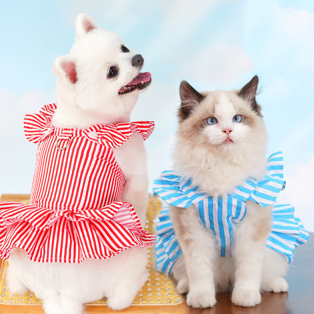 公主风狗狗衣服条纹猫背带裙猫咪连衣裙子泰迪宠物服装狗用品法斗