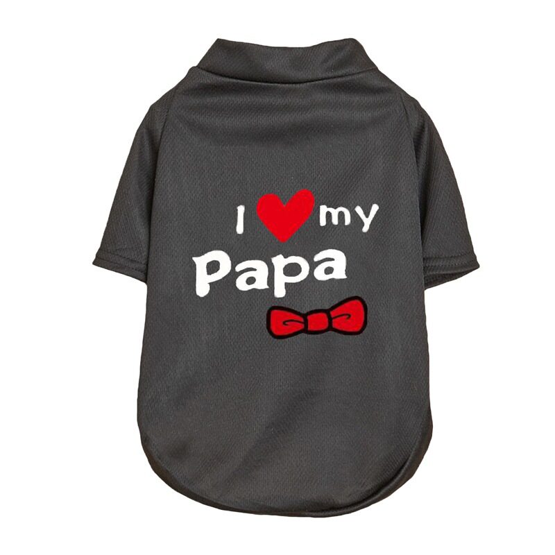 狗衣服夏季透气爱心蝴蝶结英文I love my papa印花两脚衣网眼T恤